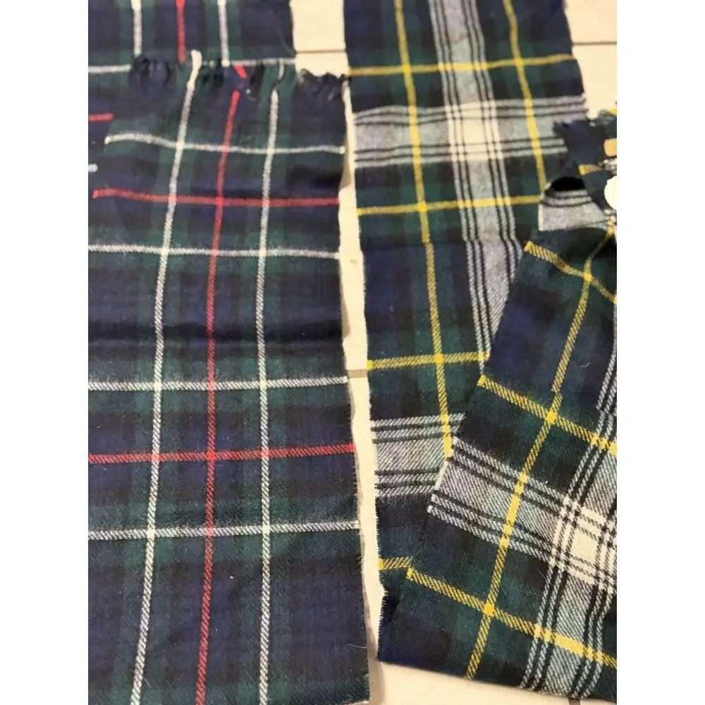 2 Lot Vnt Glentana Blue Green Plaid 100 Wool Fringed Scarf Made In Scotland 46x8